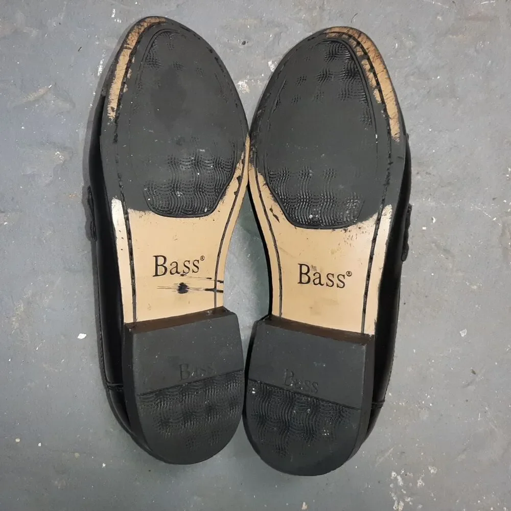 Bass Loafers Mens 11 WIDE Black Leather Penny Dress Shoes Preppy Fringe Tassell